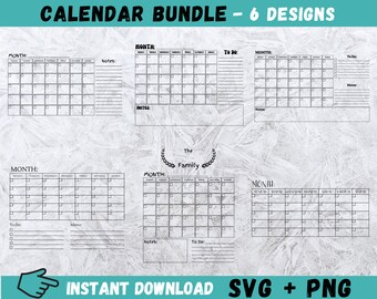 Paquete SVG de calendario: 6 diseños mensuales (descarga digital)