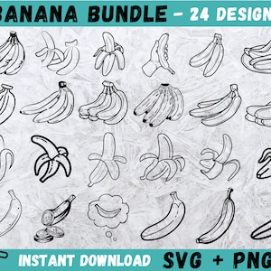 Banane SVG, Banane Cricut, Banane Silhouette, Bananen-Logo, Obst SVG, Banane Clipart, Bananen-Svg-Bundle, Bananen-Vektorgrafik, Bananen-Druck, PNG