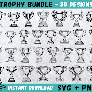 Trofeo SVG, premio Svg, trofeo Cricut, medalla de oro Svg, trofeos vectoriales, paquete Svg ganador, archivo de corte de imágenes prediseñadas, silueta, descarga instantánea
