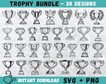 Lot trophée SVG : designs de récompense dessinés à la main (téléchargement numérique)