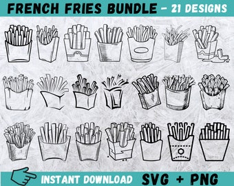 French Fries SVG Clipart Bundle: Hand-Drawn Fast Food Designs (Digital Download)