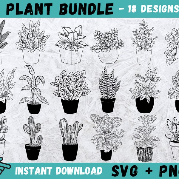 Plants SVG, Potted Plants Svg, Houseplants Svg, Flower Pot Clipart, Gardening SVG, Houseplant Svg, File For Cricut, Silhouette Cameo, Vector