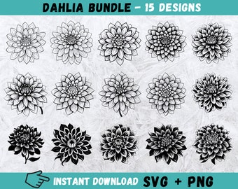 Handgezeichnete Dahlie SVG: Clipart, Monogramm, Silhouette (Instant Download)