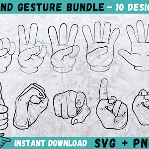 Gesto de mão SVG, Contagem de dedos Svg, Arquivo de corte de mão, Cricut de mão, Punho Svg, Sinal de paz Svg, Uso comercial Svg, Arquivo Cricut Svg, Vetor, Png