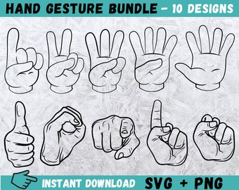 Hand Gesture SVG, Finger Count Svg, Hand Cut File, Hand Cricut, Fist Svg, Peace Sign Svg, Commercial Use Svg, Cricut Svg File, Vector, Png