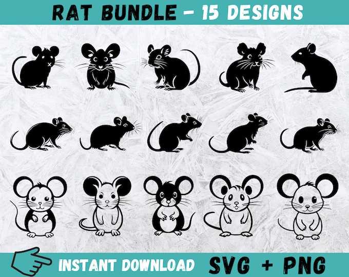 Rat SVG Bundle: Hand-drawn Clipart, Silhouette (digital Download ...