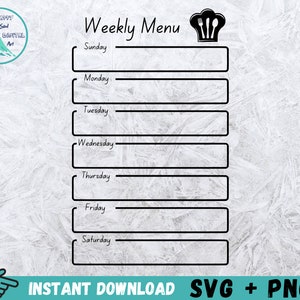Printable Weekly Menu, Weekly Menu SVG, Menu Svg, Weekly Menu Planner SVG, Vector Cut File, Weekly Menu Printable,Meal Planning Svg,Svg Menu