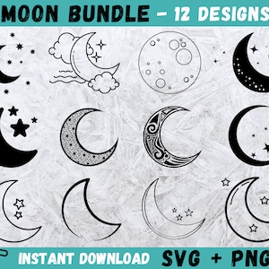 Moon SVG, Boho Moon Svg, Moon And Stars SVG, Cloudy Moon Svg, Moon Clip Art, Moon Cut File, Moon Cricut, Moon Silhouette, Digital Download