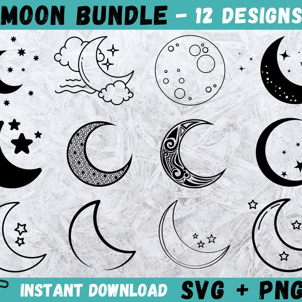 Moon SVG, Boho Moon Svg, Moon And Stars SVG, Cloudy Moon Svg, Moon Clip Art, Moon Cut File, Moon Cricut, Moon Silhouette, Digital Download