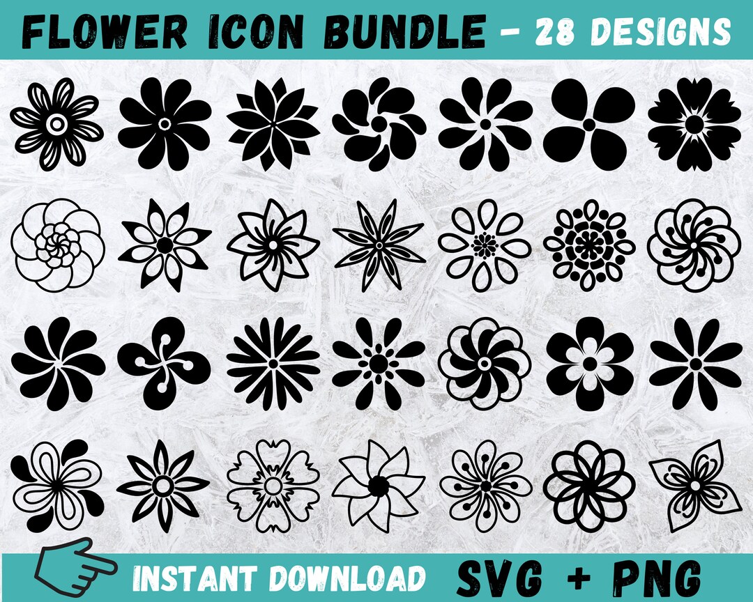 Flower Icon SVG Bundle: 28 Floral Designs (SVG, PNG) - Etsy