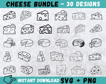 Paquete SVG de queso dibujado a mano: 30 diseños (descarga digital)