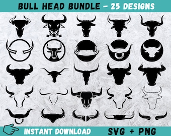 Bull Head SVG Bundle: Longhorn Skull Clipart (25 Designs) (Digital Download)
