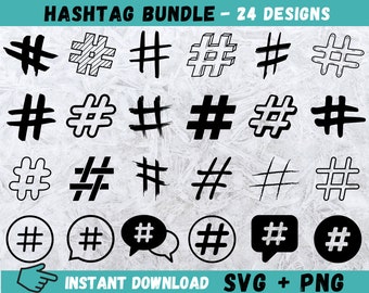 Hand gezeichnet Hashtag SVG Bundle: Social Media Grafiken (Digitaler Download)
