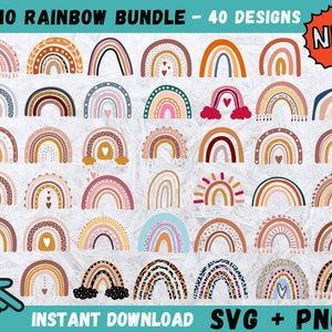 Boho arc-en-ciel SVG, Svg arc-en-ciel, SVG arc-en-ciel dessiné à la main, Svg arc-en-ciel pastel, fichier Cricut arc-en-ciel, vecteur arc-en-ciel, ensemble arc-en-ciel Svg, Svg, Png