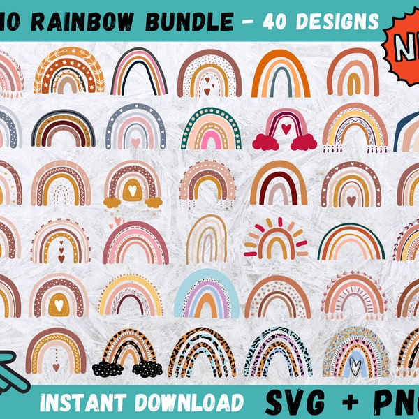 Pacchetto SVG Boho Rainbow: disegni disegnati a mano (SVG, PNG)