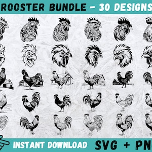 Bundle SVG coq, poulet Svg, Clipart coq, fichiers coupés coq, Silhouette de poulet, vecteur de coq, coq monogramme Svg, Svg de poule, Png