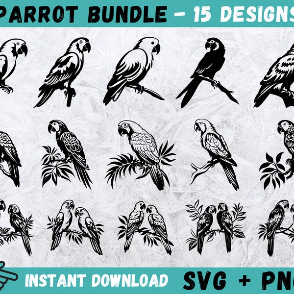 Parrot SVG, Parrot Clipart, Parrot Cut Files, Bird Silhouette, Animal Svg, Parrot Cricut, Parrot Vector, Instant Download, Png