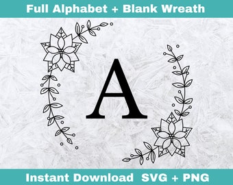 Laurel Wreath Alphabet SVG: Floral Monogram Letters (Digital Download)