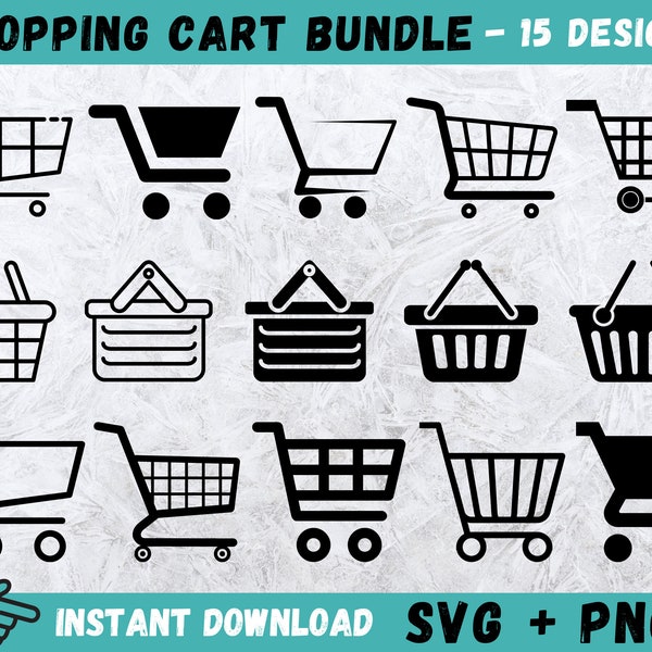 Panier SVG Bundle, Panier d’achat SVG, Panier d’achat Cricut, Panier d’achat Clipart, Fichiers coupés pour silhouette, Vecteur de panier d’achat, png