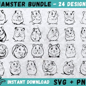Hamster SVG, Hamster mignon Cricut, dessin animé Hamster Svg, Svg de cochon d'Inde, Clipart Hamster, Silhouette de hamster, fichier coupé Hamster, vecteur, Png