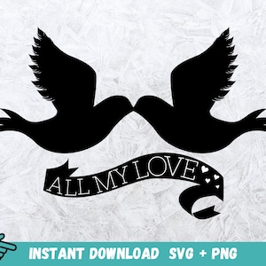 Kissing Duiven SVG, Kissing Pigeons SVG, liefdesduiven, vogel SVG, duif clipart, duif bestanden voor Cricut, duif silhouet, liefde duiven png