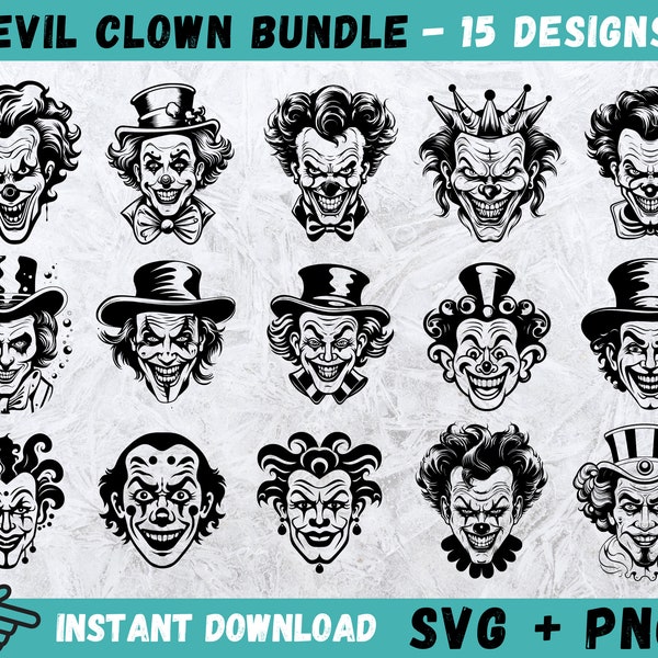 Clown SVG, clown maléfique Cricut, Svg visage de clown effrayant, Svg Halloween, monogramme tête de clown, silhouette de clown effrayant, fichier coupe effrayant clown effrayant, Png