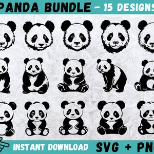 Panda SVG, Panda Head Cricut, Panda Face Svg, Cute Panda Svg, Panda Monogram, Panda Silhouette, Panda Cut File, Download instantâneo, Png,Vetor
