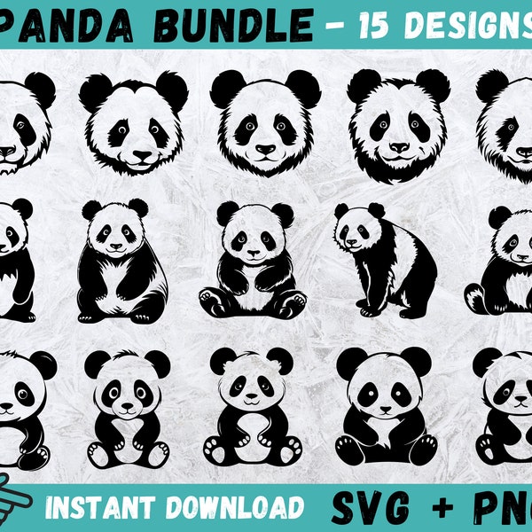 Panda SVG, Panda Head Cricut, Panda Face Svg, Svg Panda mignon, Panda monogramme, Panda Silhouette, Panda coupe fichier, téléchargement immédiat, Png, vecteur