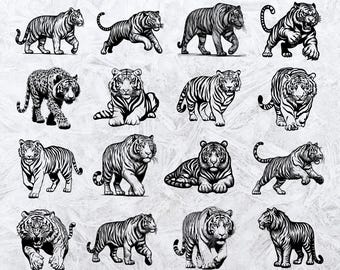 Tiger SVG-paket: Handritad tiger clipart (direkt nedladdning)
