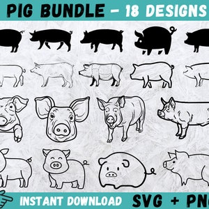 Pig SVG, Pig Head Svg, Pig Cricut, Pig Silhouette, Pig Clip Art, Pig Vector, Pig Cut Files, Pig Clipart, Pig Svg Bundle, Digital Download