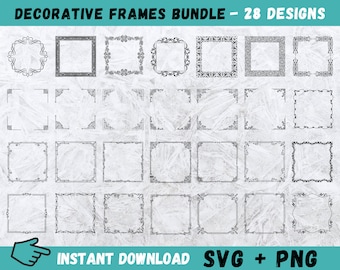 Paquete SVG de marcos decorativos: 28 diseños dibujados a mano (descarga digital)