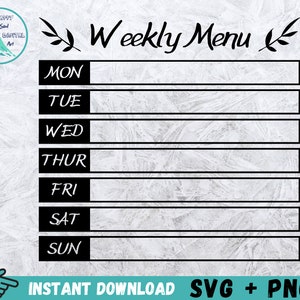 Weekly Menu Svg, Menu Svg, Weekly Menu Planner SVG, Vector Cut File, Weekly Menu Printable, Meal Planning Svg, Weekly Meals Svg, Svg Menu