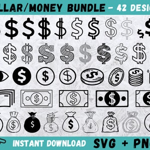 Dollar SVG, Money Bag SVG, Dollar Sign SVG Bundle, Dollar Sign Clip Art, Dollar Sign Cut Files, Money Bag Vector, Dollar Sign Cricut, Png image 1