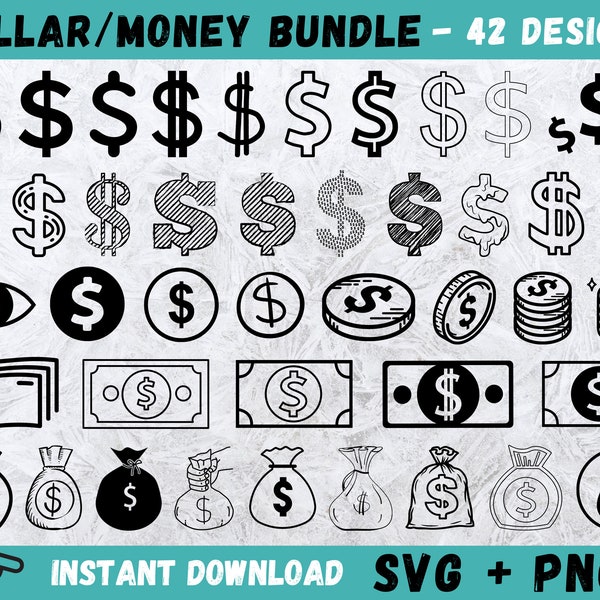 Dollar SVG, Money Bag SVG, Dollar Sign SVG Bundle, Dollar Sign Clip Art,  Dollar Sign Cut Files, Money Bag Vector, Dollar Sign Cricut, Png