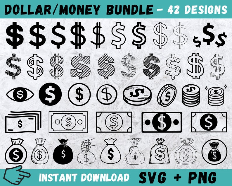 Dollar SVG, Money Bag SVG, Dollar Sign SVG Bundle, Dollar Sign Clip Art, Dollar Sign Cut Files, Money Bag Vector, Dollar Sign Cricut, Png image 1