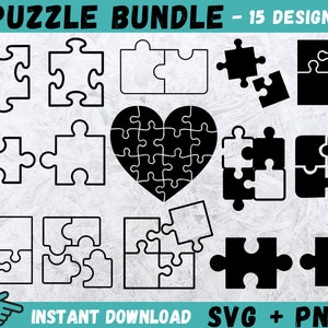 Puzzle Svg, Jigsaw Svg, Puzzle Pieces Bundle, Heart Puzzle svg, Heart Jigsaw Svg, Puzzle Piece Svg, Puzzle Pieces Instant Download SVG, PNG