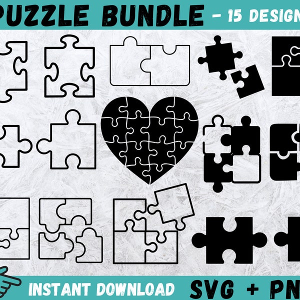 Puzzle Svg, Jigsaw Svg, Puzzle Pieces Bundle, Heart Puzzle svg, Heart Jigsaw Svg, Puzzle Piece Svg, Puzzle Pieces Instant Download SVG, PNG