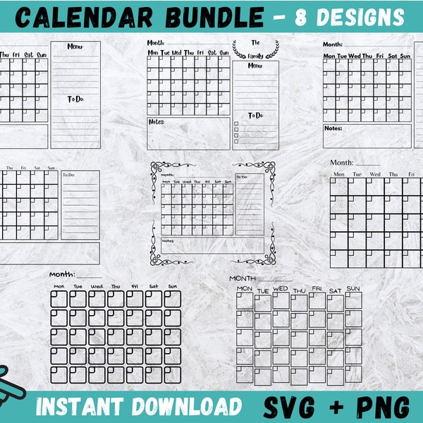 Calendario SVG, Calendario Cricut, Calendario Svg Bundle, Archivo de corte de calendario, Decoración del hogar Svg, Vector de calendario, Calendario de inicio Svg, Silueta del calendario