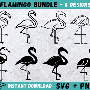 Flamingo SVG Bundle: Hand-Drawn Designs (8 PNG + SVG Files) (Commercial Use) (Instant Download)