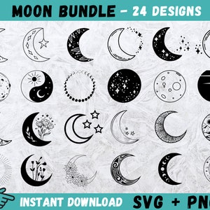 Lune SVG, Svg éclipse, Boho lune SVG, lune et étoiles SVG, clipart lune, fichier coupe lune, lune Cricut, silhouette lune, clipart astronomie, Png