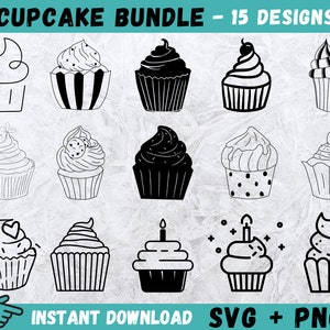Cupcake SVG, Cupcake Cut File, Cupcake Bundle Svg, Cupcake Silhouette, Dessert Svg, Cake Svg, Cupcake Cricut File, Vinyl Cupcake, Svg, Png