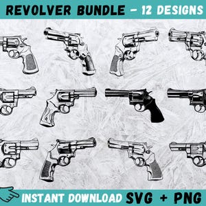 Revolver SVG Bundle: Hand-Drawn Pistol Clipart (Digital Download)