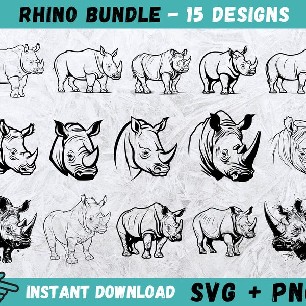 Rhino SVG, Rhino Clipart, Rhinoceros Svg, Cut Files, Rhino Silhouette, Rhino Head Vector, Rhino Cricut, Instant Download, African Animal Svg