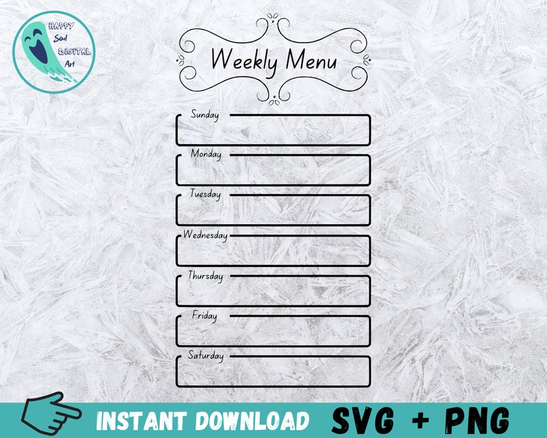 Weekly Dinner Menu SVG: Meal Planning Vector Cut File (digital Download ...