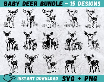 Baby Deer SVG, Deer Baby Cricut, Cute Baby Deer Svg, Animal Svg, Deer Anime Svg, Deer Silhouette, Cute Deer Cut File, Deer Clipart Bundle