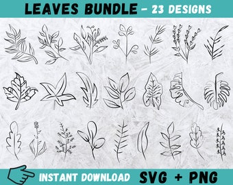 Hand Drawn Leaf SVG Bundle: 23 Clipart Designs (Digital Download)