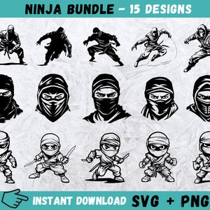 Ninja SVG Bundle, Ninja Cricut, Ninja Silhouette, Ninja Cut File, Ninja SVG, Cartoon Ninja Svg, Ninja Clipart, Instant Download, Png, Vector