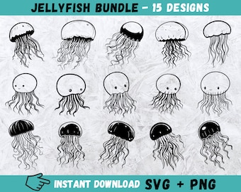 Jellyfish SVG Bundle: Hand-Drawn Ocean Clipart (Instant Download)