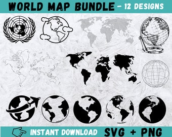 Hand Drawn World Map SVG Bundle: 12 Designs (Digital Download)