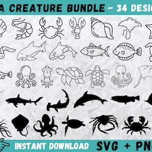 Ocean Animals SVG, Sea Creatures SVG, Ocean Svg, Ocean Animal Cricut, Seahorse SVG, Sea Creature Clipart, Octopus Svg,Sea Animals Silhouette